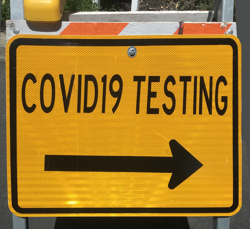 sign for COVID-19 testing center