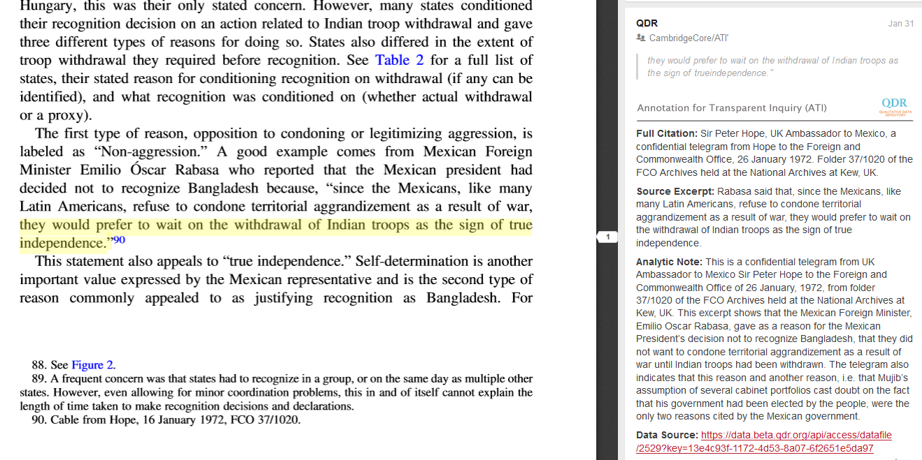 Screenshot of article text and annotation