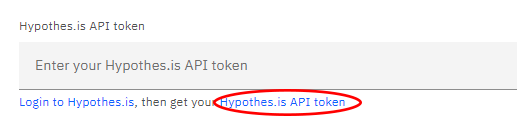 The Anno-REP login page, with "Get your Hypothes.is API Token" circled in red